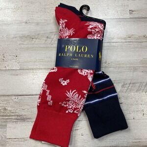 Polo Ralph Lauren Mens 2 Pack Hawaiian Bear Stripe Trouser Sock Size 10-13 NWT